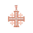 CZ Jerusalem Cross Pendant Necklace in Rose Gold