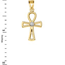Diamond Outline Egyptian Ankh Cross Pendant Necklace in Gold (Yellow/Rose/White)