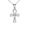 Diamond Outline Egyptian Ankh Pendant Cross Pendant Necklace in White Gold