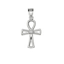 CZ Outline Egyptian Ankh Cross Pendant Necklace in .925 Sterling Silver
