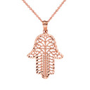Sparkle Cut Filigree Hamsa Pendant Necklace in Rose Gold