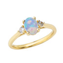 Yellow Gold Opal Birthstone Promise Ring with White Topaz