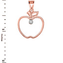 Diamond Outline Apple Pendant Necklace in Rose Gold