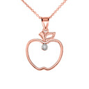 Diamond Outline Apple Pendant Necklace in Rose Gold