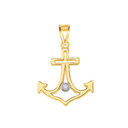 Diamond Outline Anchor Pendant Necklace in  Gold (Yellow/Rose/White)