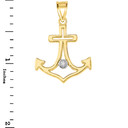 Diamond Outline Anchor Pendant Necklace in  Gold (Yellow/Rose/White)