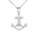Diamond Outline Anchor Pendant Necklace in White Gold