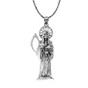 Oxidized Sterling Silver Santa Muerte Grim Reaper Pendant Necklace
