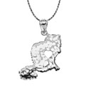 Oxidized Fluffy Cat with Cutout Heart Silhouette Pendant Necklace in Sterling Silver