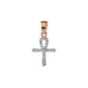 Mini Diamond Ankh Cross Pendant Necklace in Gold Yellow/Rose/White