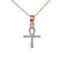 Mini Diamond Ankh Cross Pendant Necklace in Gold Yellow/Rose/White