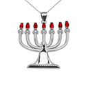 Ruby and Diamond Sterling Silver Menorah Pendant Necklace