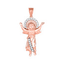 Divino Nino Jesus with CZ Pendant Necklace in Gold (Large) 2.3 in. (Yellow/White/Rose)