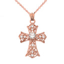 CZ Filigree Cross Pendant Necklace in Rose Gold