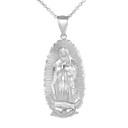White Gold Virgin Mary Necklace