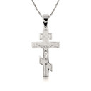 Gold Jesus Crucifix Russian Orthodox Cross Pendant Necklace (Available in Yellow/Rose/White Gold)