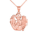 Praying Guardian Angel Pendant with Matte Finished Wings Necklace in Gold (Yellow/Rose/White)