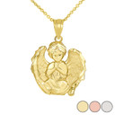 Praying Guardian Angel Pendant with Matte Finished Wings Necklace in Gold (Yellow/Rose/White)