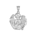 Praying Guardian Angel Pendant with Matte Finished Wings Necklace in .925 Sterling Silver