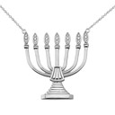 Diamond Holy Temple Menorah Necklace in Sterling Silver