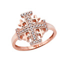 Diamond Jerusalem Cross Ring in Rose Gold