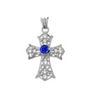 Personalized Birthstone  Filigree Cross Pendant Necklace in White Gold