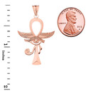 Rose Gold Egyptian Ankh Cross Eye of Horus Wadjet Winged Pendant with measurement