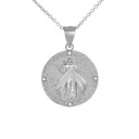 Divine Mercy Round Medallion with Diamonds Pendant Necklace in Gold (Yellow/Rose/White)