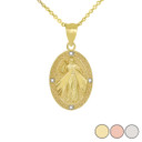 Divine Mercy Oval Medallion with Diamonds Pendant Necklace in Gold (Yellow/Rose/White)