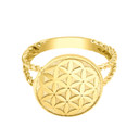 Split Shank Flower of Life Design Disc Rope Ring in Gold