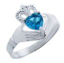 Silver Claddagh Band with Heart CZ Birthstones