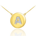 14K Yellow Gold Letter "A-Z" Initial Diamond Disc Necklace