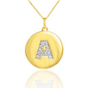 Yellow Gold Letter "A-Z" Initial Diamond Disc Pendant Necklace
