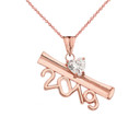 2019 Graduation Diploma Personalized Birthstone CZ Pendant Necklace In Rose Gold