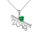 2019 Graduation Diploma Personalized Birthstone CZ Pendant Necklace In White Gold