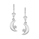 Crescent Moon and Star Leverback Earrings in Sterling Silver