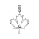 Diamond Outline Canadian Maple Leaf Pendant Necklace in Gold (Yellow/ Rose/White)