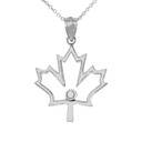Diamond Outline Canadian Maple Leaf Pendant Necklace in Gold (Yellow/ Rose/White)