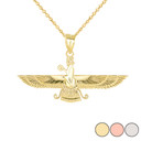 Persian God Faravahar Pendant Necklace in Gold (Yellow/ Rose/White)