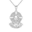 Jesus Solid Halo Small Pendant Necklace in Sterling Silver (1.20 in)