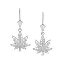 Marijuana Weed Leverback Earrings in Sterling Silver