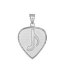 Guitar Pick with Engraved Music Note Pendant Necklace in Sterling Silver