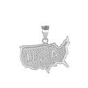 Engraved USA Map Pendant Necklace in Sterling Silver