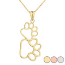Dog Paw Outline Pendant Necklace in Gold (Yellow/Rose/White)