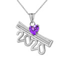 2020 Graduation Diploma Personalized Birthstone CZ Pendant Necklace In Sterling Silver