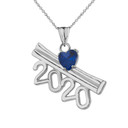 2020 Graduation Diploma Personalized Birthstone CZ Pendant Necklace In Sterling Silver