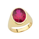 Yellow Gold Men's Fancy Ruby Statement Ring With 10ct Personalized (LC) Birthstone