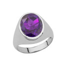 Men's Fancy Statement Ring With 10ct Personalized (LC) Birthstone In White Gold 14K