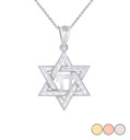 Jewish Star of David with Chai Pendant Necklace in Gold (Yellow/ Rose/White)