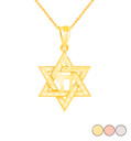 Jewish Star of David with Chai Pendant Necklace in Gold (Yellow/ Rose/White)